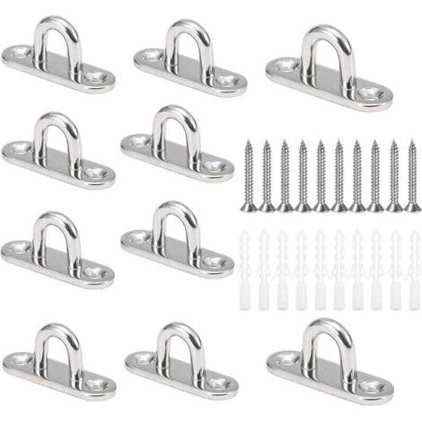 10pcs M5 U-shape Ceiling Hooks, 304 Stainless Steel Base, 15x45mm, Wall Bracket, Grommets (1/4)