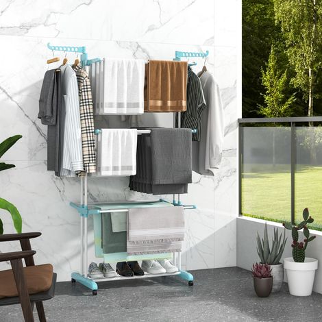 Étendoir à Linge à Séchoir Pliant avec Ailes Latérales Rotatives et Étagères Pliables pour une Utilisation en Intérieur et en Extérieur Bleu CW8941 Maison Chic (1/2)