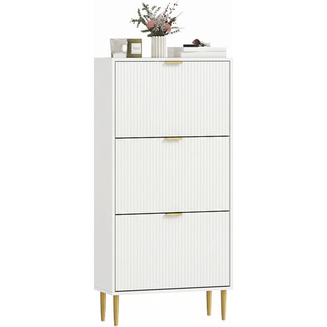 Shoe Cabinet, Three Drawers, 60 x 24 x 122.5 cm, White (1/5)