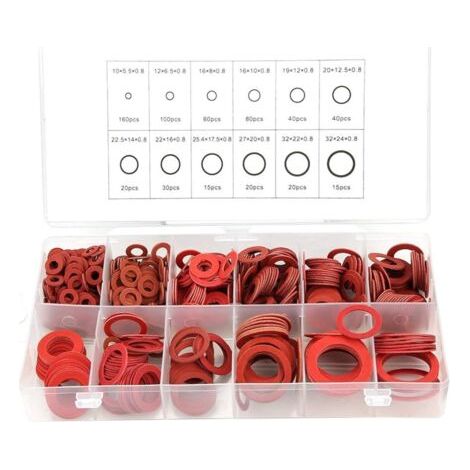 BUNTHAUS (600Pcs)Joint Fibre Assortiment de Fibres Assortiment 600Pcs 12 Tailles Passe fils D'étanchéité Set Kit D'assortiment de Rondelle Isolante en Papier Acier Rouge Avec Boîte (1/4)