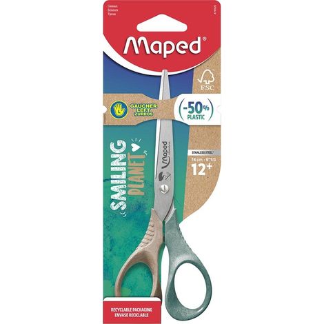 MAPED - CISEAUX SHAPE SMILING PLANET - CISEAUX RESPONSABLES POUR LES GAUCHERS - STABILITÉ ET PRÉCISION - ANNEAUX 50% FIBRE DE BO