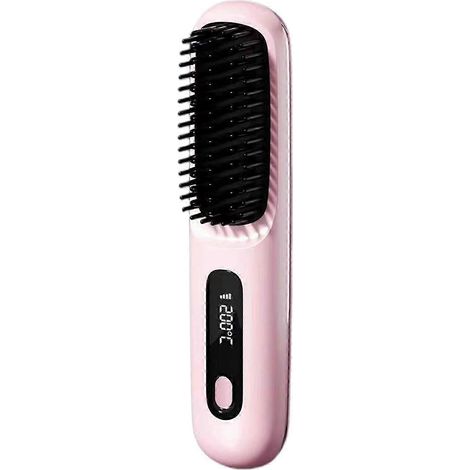 Tragbare Haarglätterbürste, wiederaufladbarer Haarglätterkamm (Pink) (1/5)