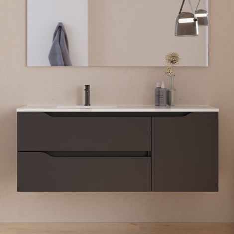 Meuble sous vasque seul, 2 tiroirs et 1 porte, 120cm, pour vasque déportée gauche - noir - ZARZA