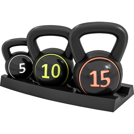 SPORTNOW Set 3 Kettlebell da 2.2 kg, 4.5 kg e 6.8 kg con Portapesi Nero