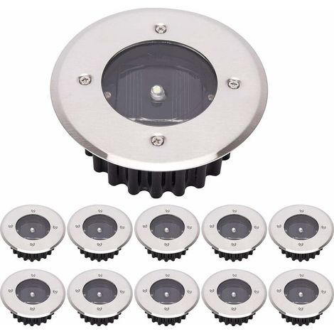 Lampada solare da terra a LED Confezione da 10, Luce esterna, Lampione stradale, Luce interrata, Impermeabile IP65 (Bianco freddo, Rotondo) [Classe di efficienza energetica A+] (1/5)
