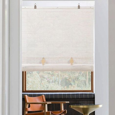 Store Enrouleur en Bambou - d'intérieur Bois pour fenêtres/Portes, Protection Solaire et intimité (Blanc, 60 x 180 cm) Blanc cm (1/5)