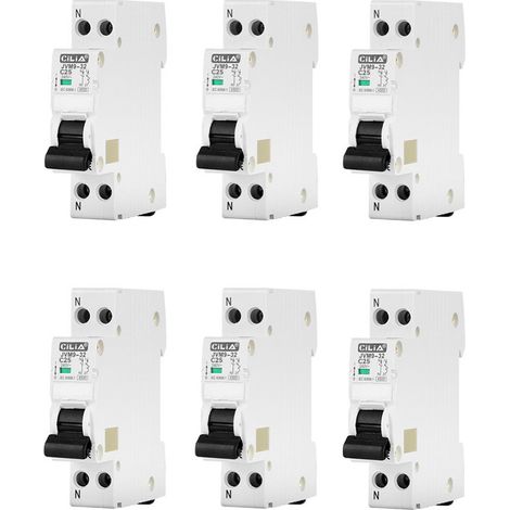 Lot de 6 Disjoncteurs DPN 1P+N 25A Courbe C - Magnéto-Thermique 1 Module DIN 6kA 230V pour Tableau Électrique - CILIA (JVM9-32-1P-25 A) (1/5)