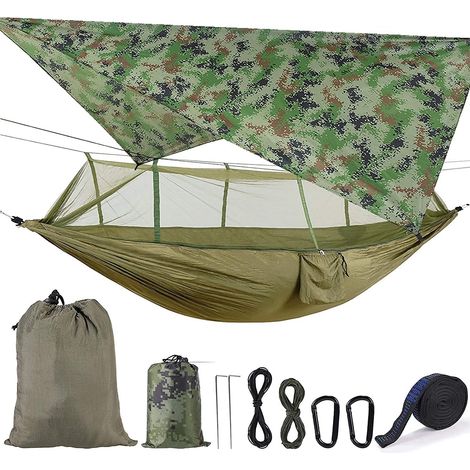 Hängematte mit Moskitonetz, ultraleichte, wasserdichte und tragbare Nylon-Hängemattenplane, Picknickzelt, Hängematte mit Baumgurten für Outdoor-Aktivitäten/Wandern/Reisen