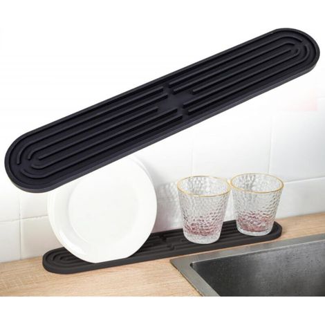 Narrow drainage mat, silicone bar mat, non-slip drying mat, 43 x 7.5 x 1 cm, black