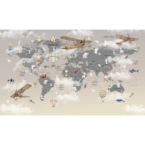 Papier peint panoramique Enfants - Carte du Monde - 325 cm x 192 cm (1/2)