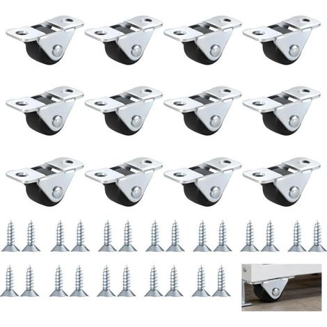 Lot de 12 Petites Roulettes de Meuble en Caoutchouc de 12 mm, Mini Roulette avec 24 Vis et Plaque Acier Roulettes pour Meubles Roulette Silencieuses pour Armoires Petits Appareils Boîtes à Outils (1/5)