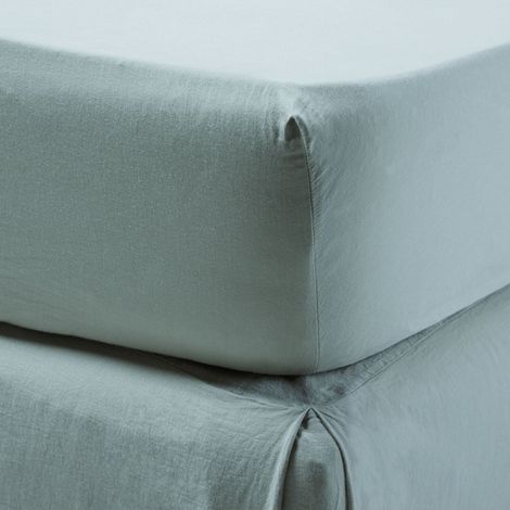 Drap Housse en Satin de coton lavé uni à nouettes SATHEENE