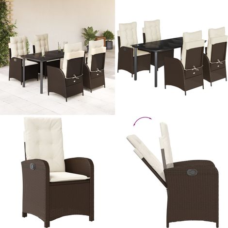 Set comedor de jardín 5 piezas y cojines ratán sintético marrón - Muebles de jardín - Sillas de jardín
