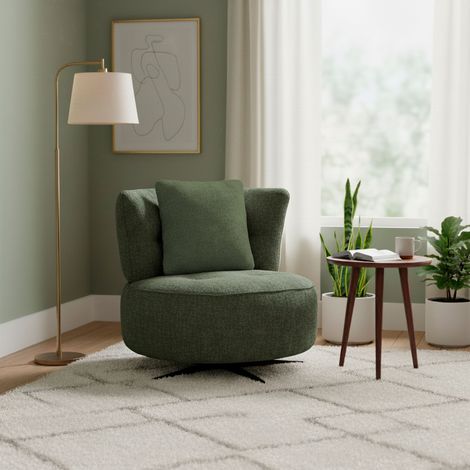 Fauteuil rond rotatif 81x90x85 cm en tissu vert foncé - ONAYA (1/5)