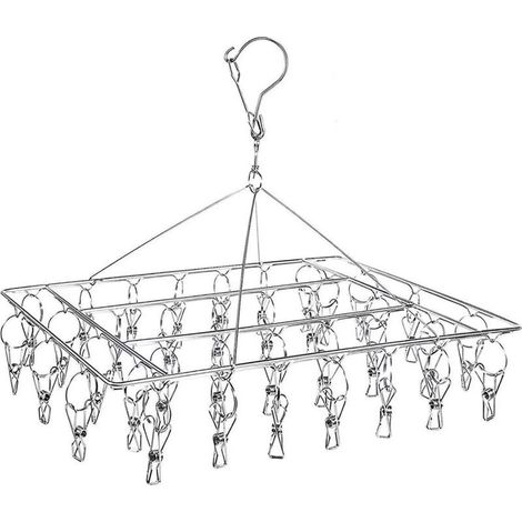 Etendoir à linge à suspendre 36 pinces en acier inoxydable – Conception anti-vent – Dimensions 42x30x28cm – Pour chaussettes et sous-vêtements (1/5)