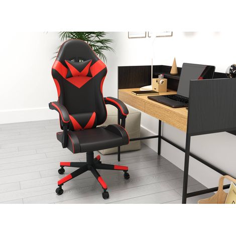 Deco In Paris – Fauteuil gaming ergonomique en simili cuir noir et rouge – Accoudoirs réglables – Conception pour confort prolongé – Dimensions 60x54x124cm