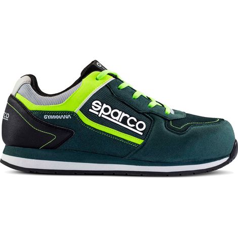 Chaussures de travail de se'curite' basses Sparco Gymkhana Seb S1P SRC N.41 en microfibre et tissu respirant Vert Fonce'/Jaune Fluo avec embout pour le printemps e'te' Verde Scuro + Giallo Fluo 41