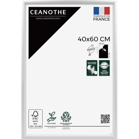 Cadre photo blanc 40x60 cm en résine recyclée – Verre acrylique incassable – Finition mate et sobre – Accroche murale horizontale/verticale – Ceanothe