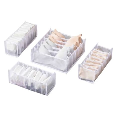 Organisateur de tiroir pliable pour sous-vêtements, soutiens-gorge et chaussettes (lot de 4, blanc) (1/3)