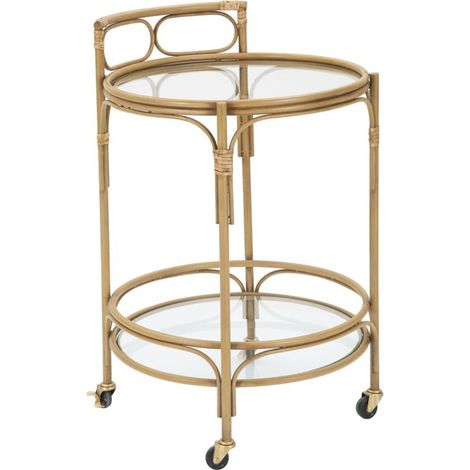 Carrello bar Panama rotondo in ferro, rattan e vetro Ø 51x74 cm