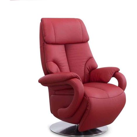 Fauteuil Relax Manuel, 80 x 115 x 79 cm, Cuir Véritable, Rouge (1/5)