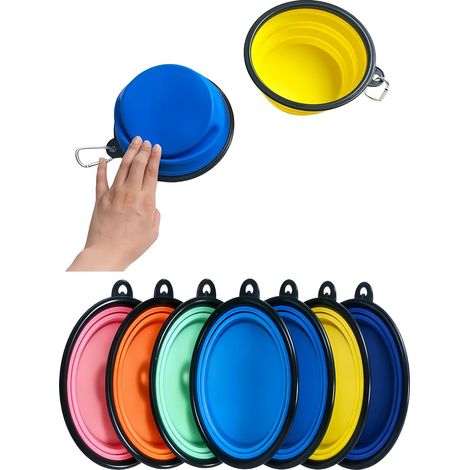 2 Pack Collapsible Dog Bowl with Carabiner, One Piece Moulded Edge Prevent Folding, 2 Pack Dog Travel Water Bowls (Small, Dark Blue (1/5)