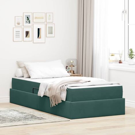 Aufbewahrungsbett mit Matratze Dunkelgrün 90 x 190 cm Samt