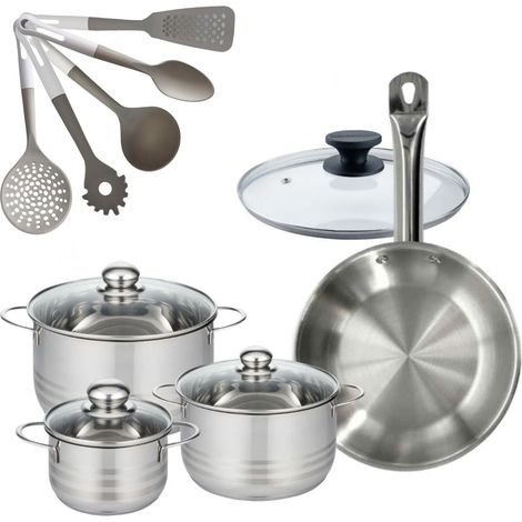 Lot Poêle 28cm Fackelmann Eterna & 3 Faitouts 16/20/24 cm avec 5 ustensiles (1/5)