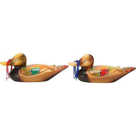 1 Paire de Canards Mandarin Ornements en Bois Peinture à l'Eau Romantique Décor Étanche Bureau Mariage (1/5)