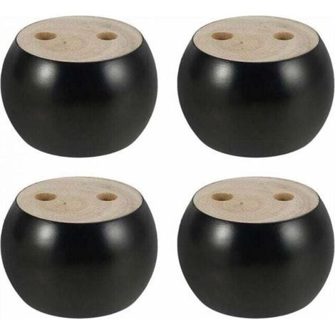 Set mit 4 runden Möbelbeinen aus Holz, 5 cm hoch, für Sofa, Bett, Sessel, Schrank, mit Schrauben und Klebeband (schwarz) (1/5)
