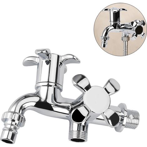 Robinet mitigeur simple en plastique ABS pour eau froide, robinet multifonctionnel à double tête pour machine à laver, finition électroplaquée. (1/5)