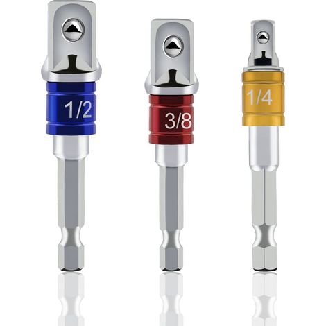 Adaptateur Porte Douilles 3pcs Visseuse à Choc Adaptateur 1/4" 3/8" 1/2" Jeu de Rallonges Adaptateur à Clique Adaptateurs Réducteurs Pour Douilles et Embouts (1/5)