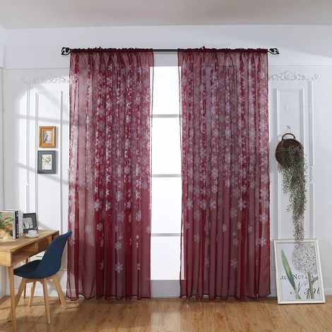 Voile - Rideau Festif Motif Flocon De Neige - Pour Fenêtre Ou Porte Intérieur Extérieur - 80 cm x 200 cm - 1 Pièce (1/5)