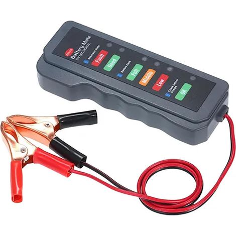 12V Digital Car Battery Tester, Alternator Analyzer, LED Display, Fast Response, Automatic Diagnostic Tool, Copper Connector for Cars and Motorcycles, ABS Gray (1/4)