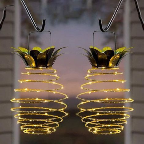 Set mit 2 hängenden Solarlaternen für den Außenbereich – Wasserdichte Solarleuchten in Ananasform mit 60 LEDs für Garten, Hof, Veranda, Rasen und Hinterhof