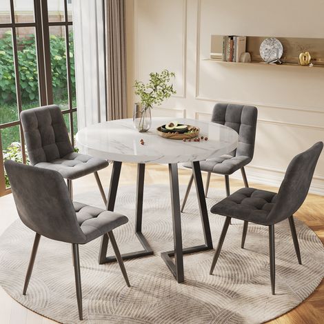 DESMIU Table de salle à manger ronde 4 personnes avec 4 chaises, pieds réglables, en tissu velours, MDF, multicolore, Ø 80 × 75 cm (1/4)