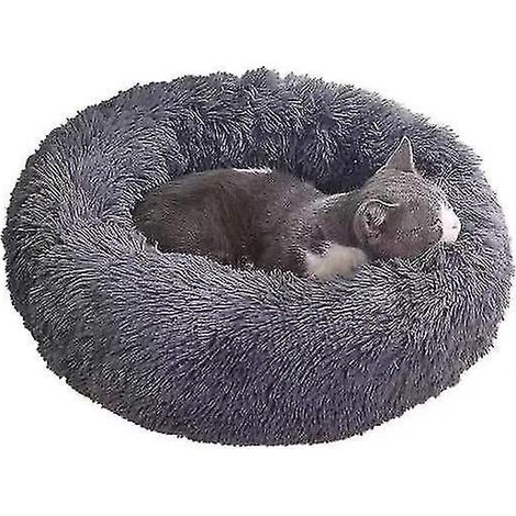 Nouveau lit d'hiver rond et doux en peluche, 2 en 1, avec capuche, pour chat ou chien. Niche/niche pour petits chiens et chats - 40 cm - Gris foncé - a (1/4)