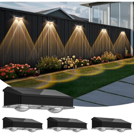Lot de 4 lampes solaires étanches - Applique murale avec 4 modes et RVB - Lampes LED pour terrasse, mur, escaliers (1/5)