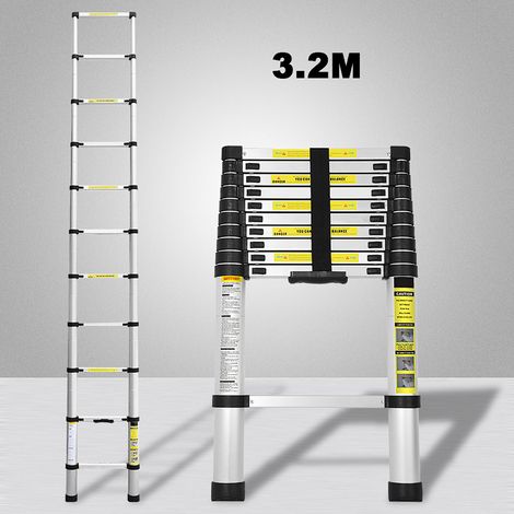 Wolketon Echelle Télescopique 3,2M Echelle Multifonctionnelle Aluminium Echelle Simple Echelle Polyvalente Echelle Extensible Echelle à crinoline 150KG