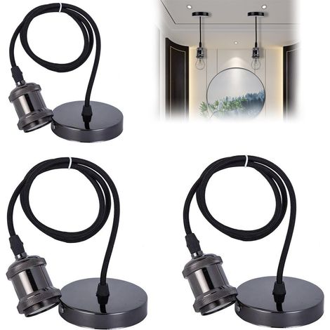 Lot de 3 suspensions de lampe E27, douille E27 avec câble de 100 cm, suspension avec support de plafond, pour la maison, le bar, le café (1/5)