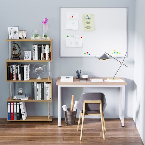 Scrivania con struttura in acciaio, gambe regolabili, tavolo da studio per ufficio domestico, 120x60x76 cm, bianco e naturale
