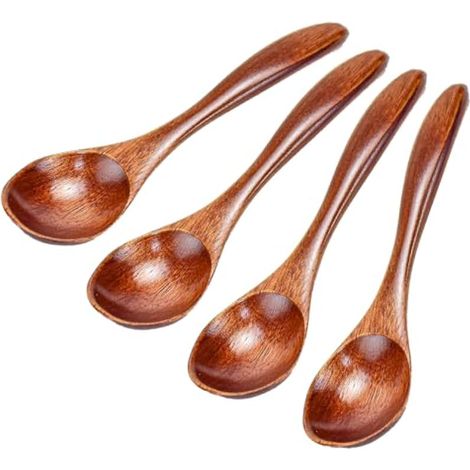 4 x Reusable Natural Wood Spoons Olive Wood Honey Spoon for Coffee Honey (1/5)