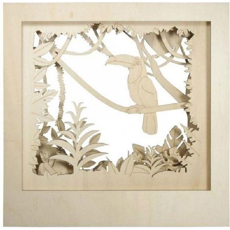 Cadre décoratif en bois XL à motif 3D - 53 x 53 x 14,5 cm - Toucan