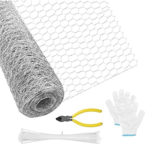 Sechseckiger, verzinkter Kaninchendrahtzaun (Hühner- und Geflügelzaun) mit 50 Kabelbindern und Handschuhen, 40 cm x 5 m (1/5)