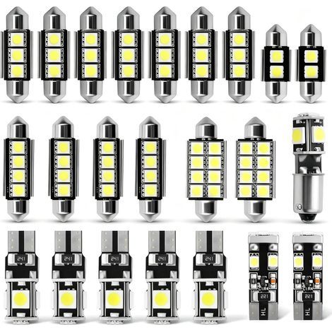 Kit di 23 lampadine LED SMD Can-Bus senza errori, bianco xenon 6000K, T10, W5W e C5W, 31/36/42 mm, illuminazione interna e targa, compatibile con VW, Ford, Honda - T10, C5W (1/5)