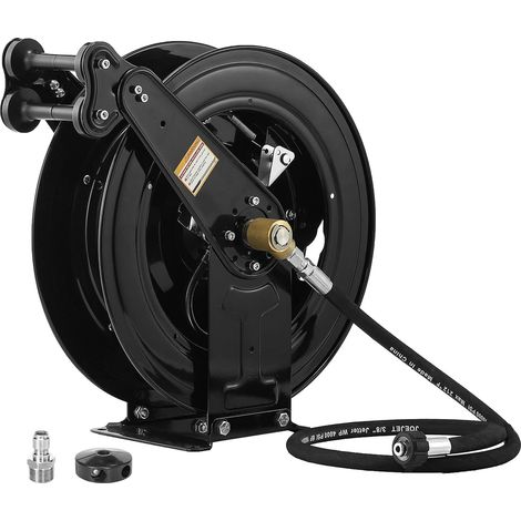 Enrouleur de tuyau pour nettoyeur haute pression à rétraction automatique, tuyau pour nettoyeur haute pression en acier robuste de 15m, enrouleur à double bras 4000 PSI (1/5)