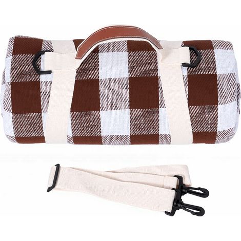 Couverture de pique-nique imperméable et résistante au sable, extra large, pliable et portable, idéale pour le camping en extérieur, le parc, la pelouse, le jardin et la plage (marron). (1/5)