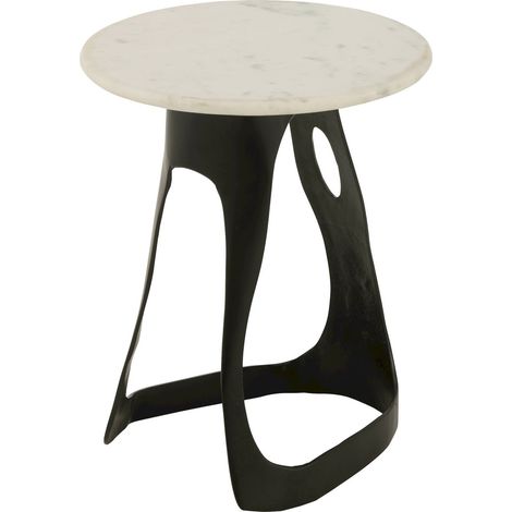Table d'appoint design aluminium et pierre noire et blanche élégante - Noir mat et pierre blanche (1/5)