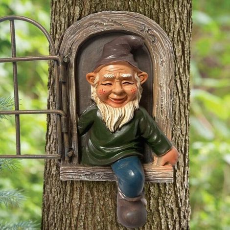 Mini Nain De Jardin En Résine, Elfe Out The Door Tree Hugger, Sculpture D'arbre Amusante Décoration De Jardin Patio Patio Pelouse Porche Ornement Jardin Décoratif (1/4)