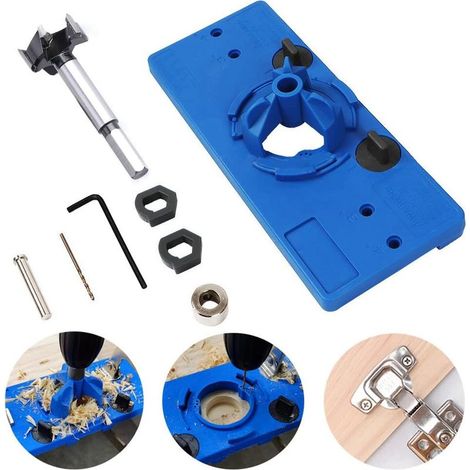 Kit de gabarit de charnière dissimulée de 35 mm, mèches pour outils de travail du bois, guide de modèle de gabarit de routeur de trou de perage pour charnières de porte de placard (1/5)